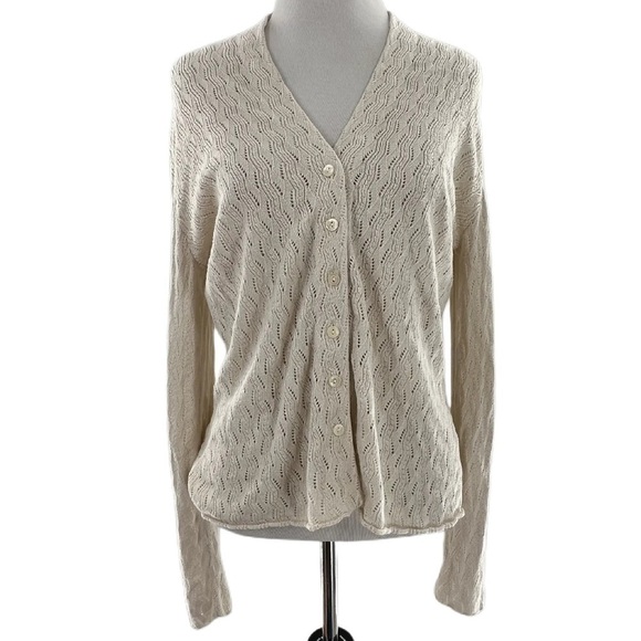 J Jill womens sweater size S cream open knit v knit cardigan costal granny - Picture 1 of 10